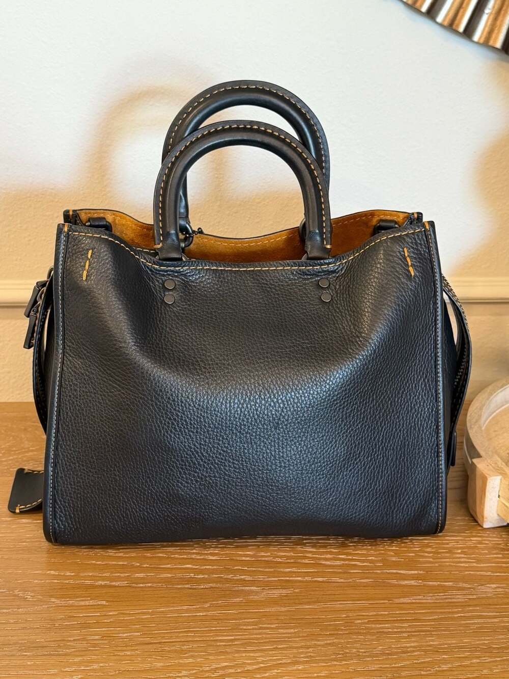 Coach Rogue 25 in Black Glovetanned Pebble Leather with Mustard Suede Lining - Picture 5 of 14